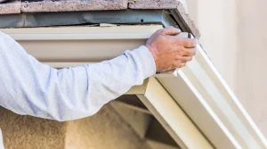 contractor installing a gutter